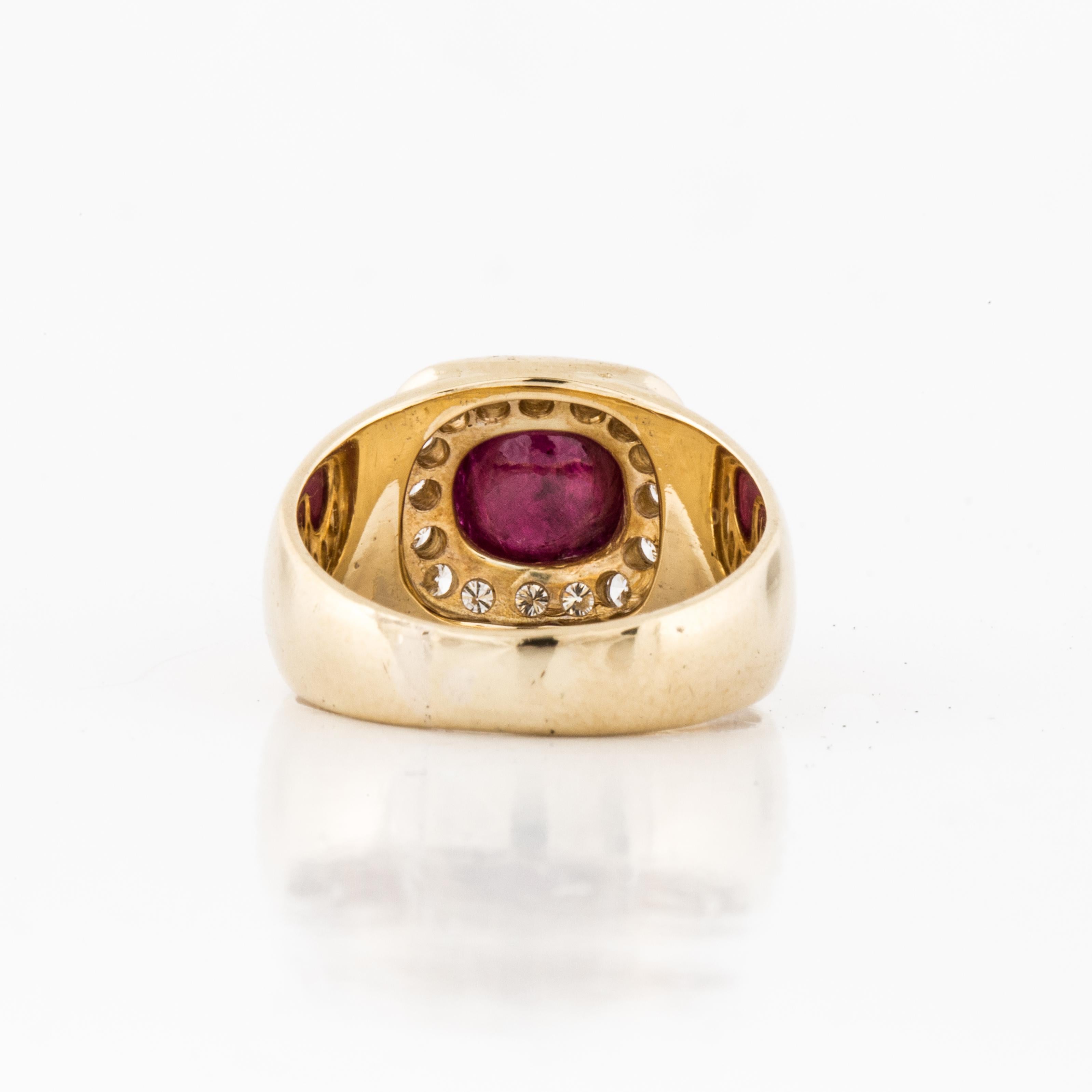 14K Yellow Gold Cabochon Ruby and Diamond Ring 1