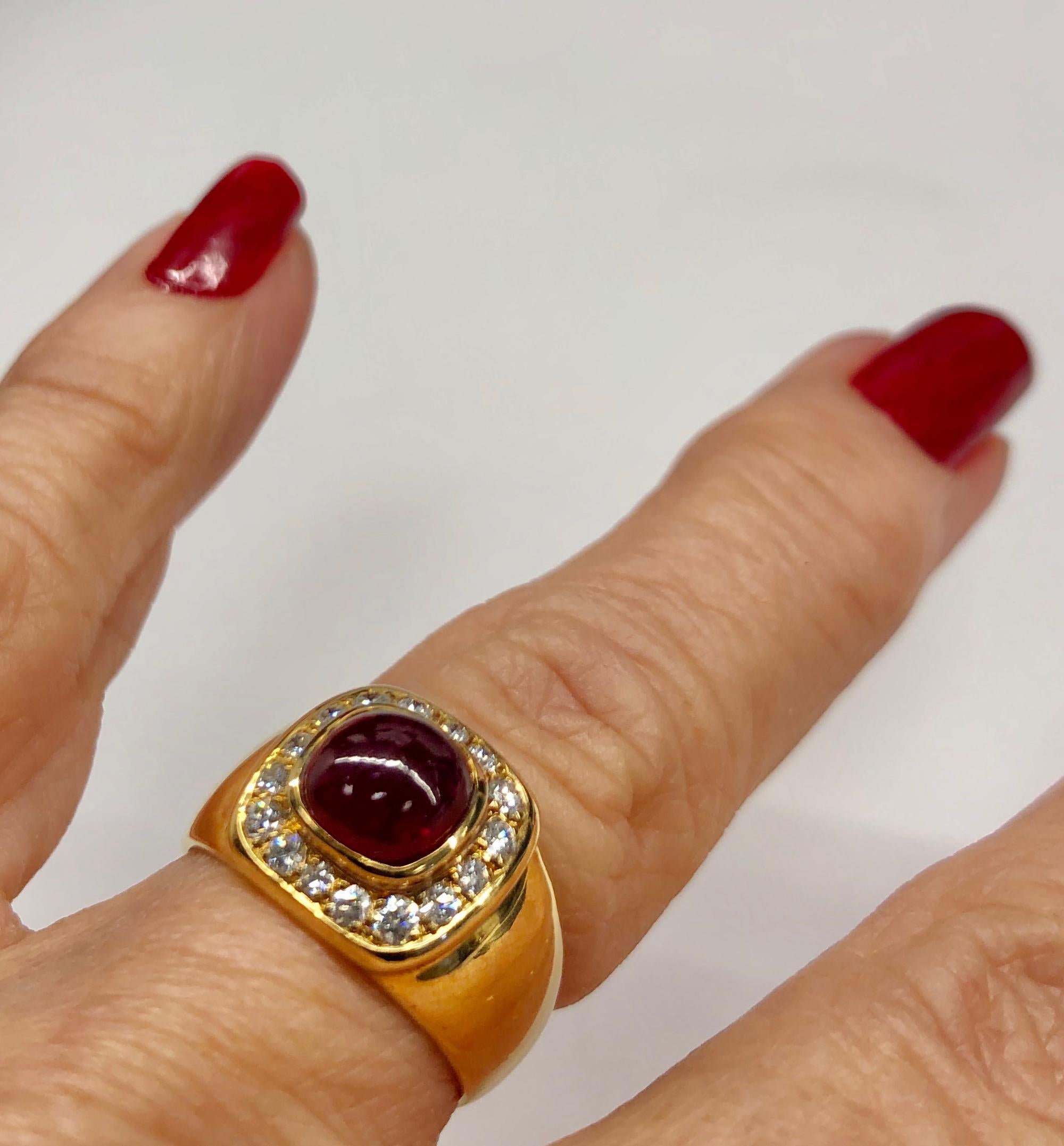 14K Yellow Gold Cabochon Ruby and Diamond Ring 2