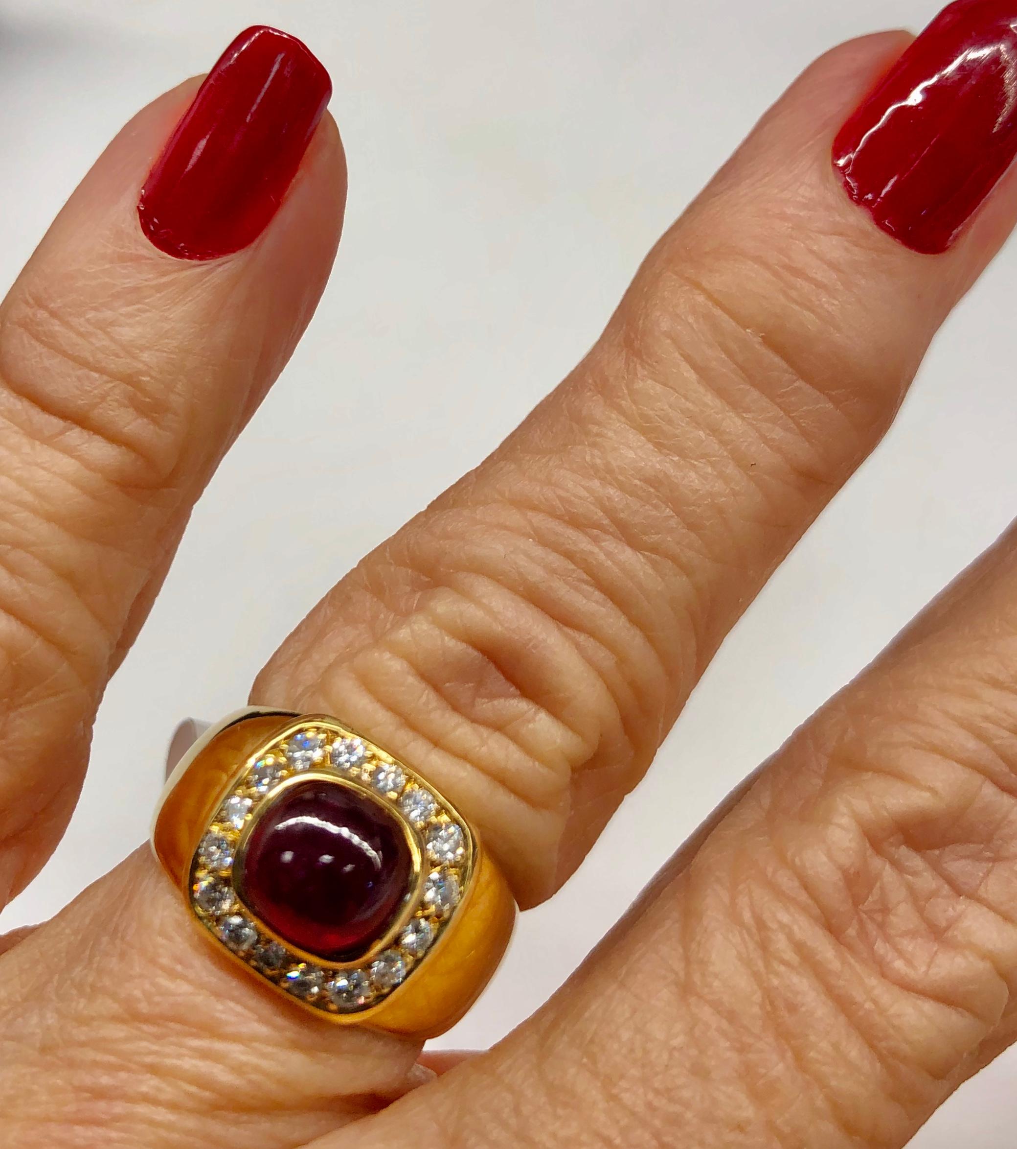 14K Yellow Gold Cabochon Ruby and Diamond Ring 3