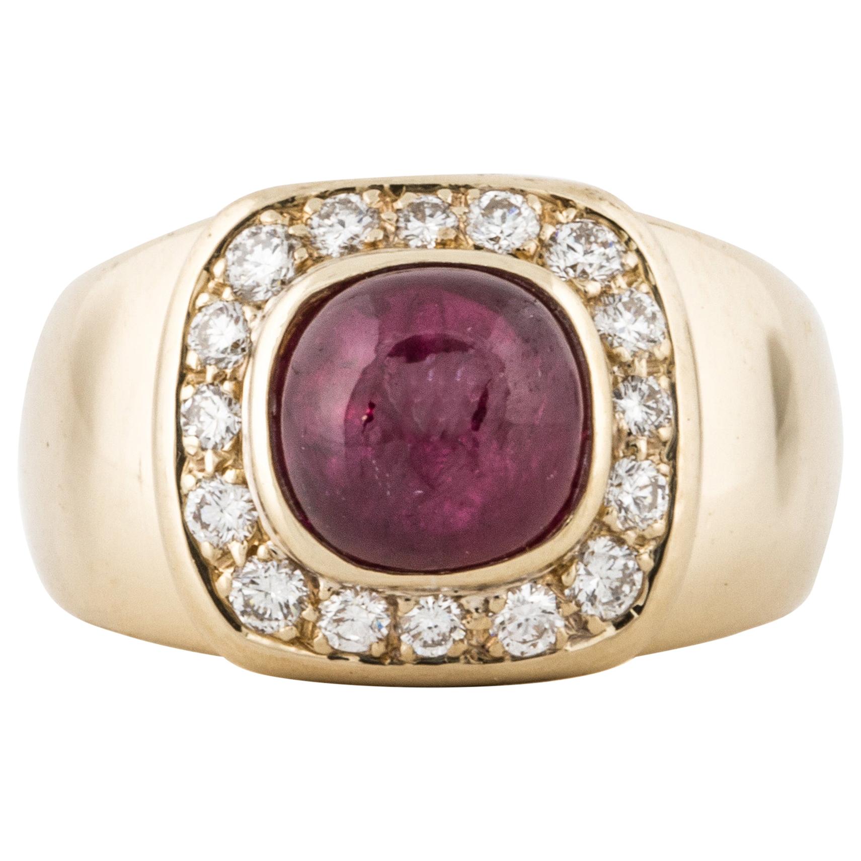 14K Yellow Gold Cabochon Ruby and Diamond Ring