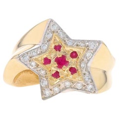 Oro amarillo Rubí Diamante Estrella Racimo Halo Anillo Bypass 14k Rd .34ctw Celestial