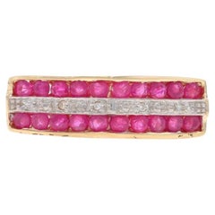 Yellow Gold Ruby Diamond Stripe Band - 10k Round 4.00ctw Cluster Ring