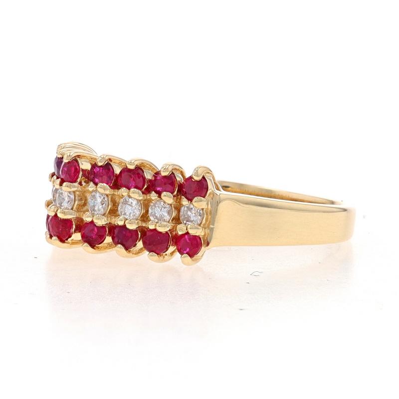 Round Cut Yellow Gold Ruby & Diamond Stripe Ring - 14k Round 1.17ctw Tiered Cluster