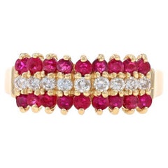 Yellow Gold Ruby & Diamond Stripe Ring - 14k Round 1.17ctw Tiered Cluster