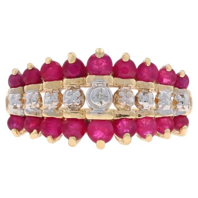 Gelbgold Rubin Diamant gestaffelt Cluster Ring 10k Runde 1,20ctw Cocktail im Angebot