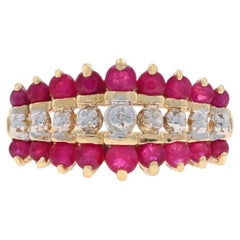 Yellow Gold Ruby Diamond Tiered Cluster Ring 10k Round 1.20ctw Cocktail