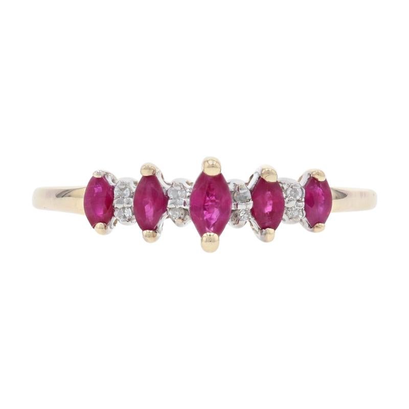 Yellow Gold Ruby & Diamond Tiered Ring - 10k Marquise Cut .68ctw