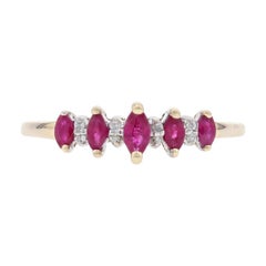 Yellow Gold Ruby & Diamond Tiered Ring - 10k Marquise Cut .68ctw