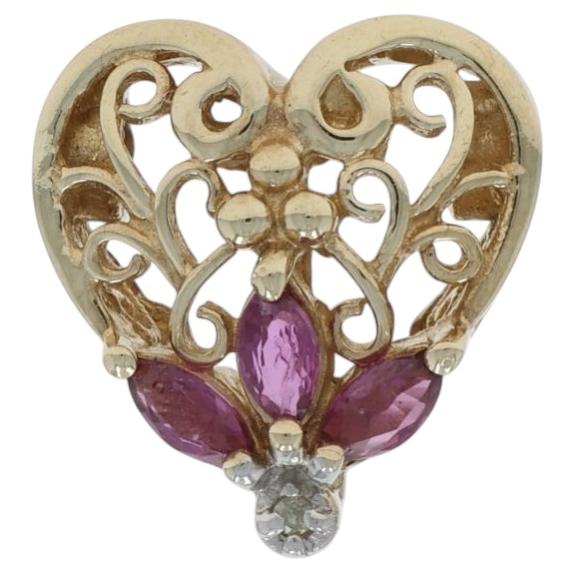 Yellow Gold Ruby Diamond Vintage Heart Slide Charm - 10k Marquise .18ctw Love For Sale