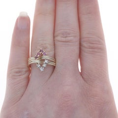 Yellow Gold Ruby Diamond Vintage Ring - 14k Roud .42ctw Intertwinted Rope