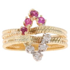 Anello vintage in oro giallo con diamante e rubino - 14k Roud .42ctw Corda intrecciata