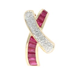 Yellow Gold Ruby Diamond X Crossover Omega Slide Pendant 14k Bag1.00ctw Line Duo