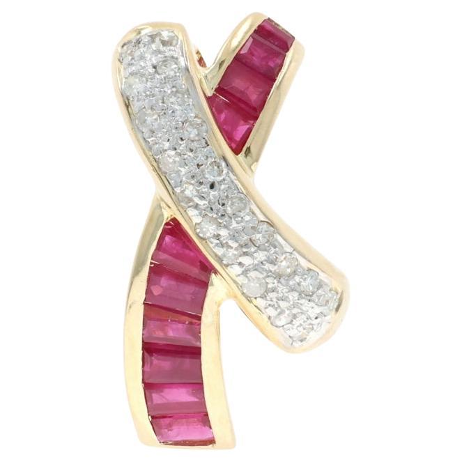 Or jaune Rubis Diamant X Crossover Omega Slide Pendentif 14k Bag1.00ctw Line Duo