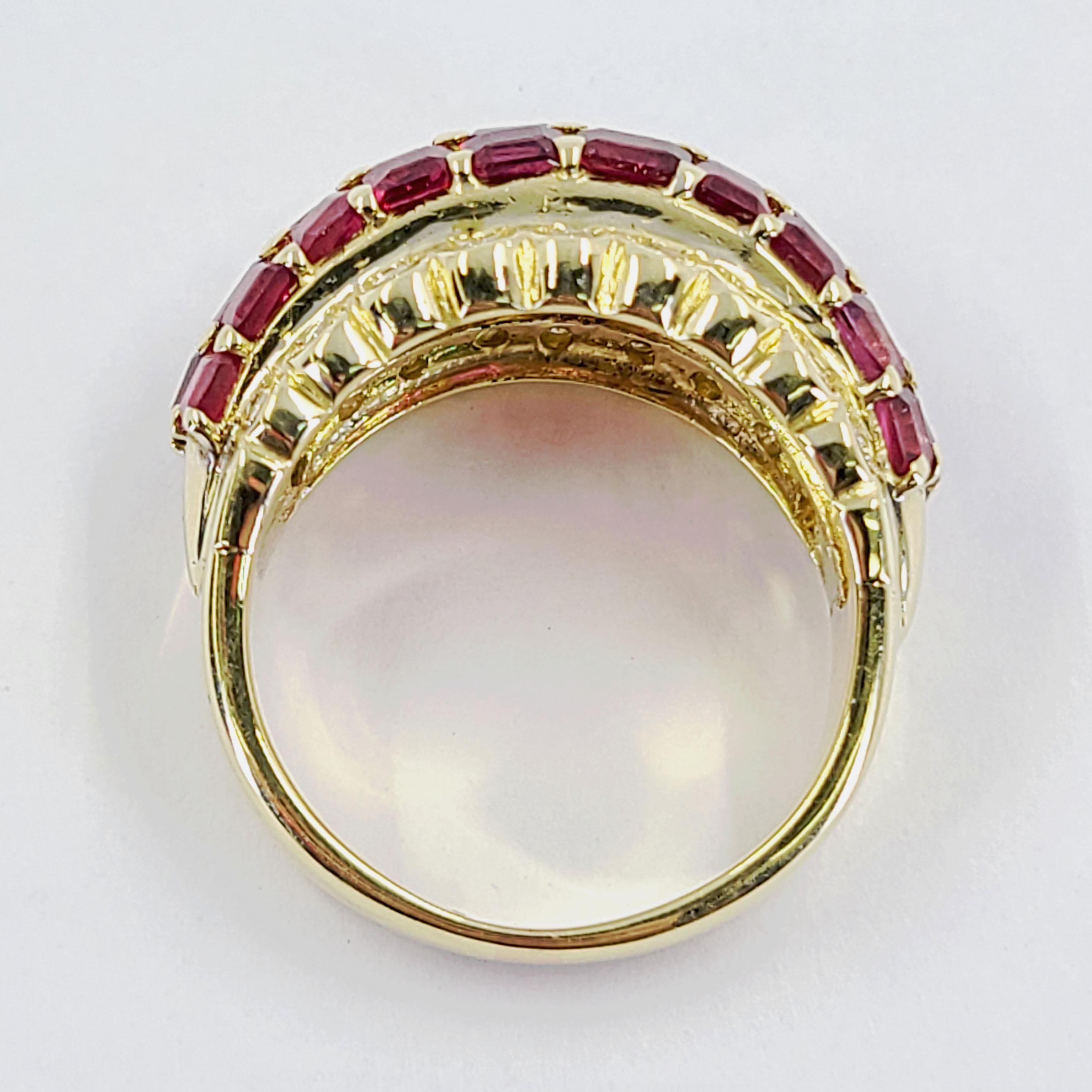 Emerald Cut Yellow Gold Ruby Dome Ring For Sale