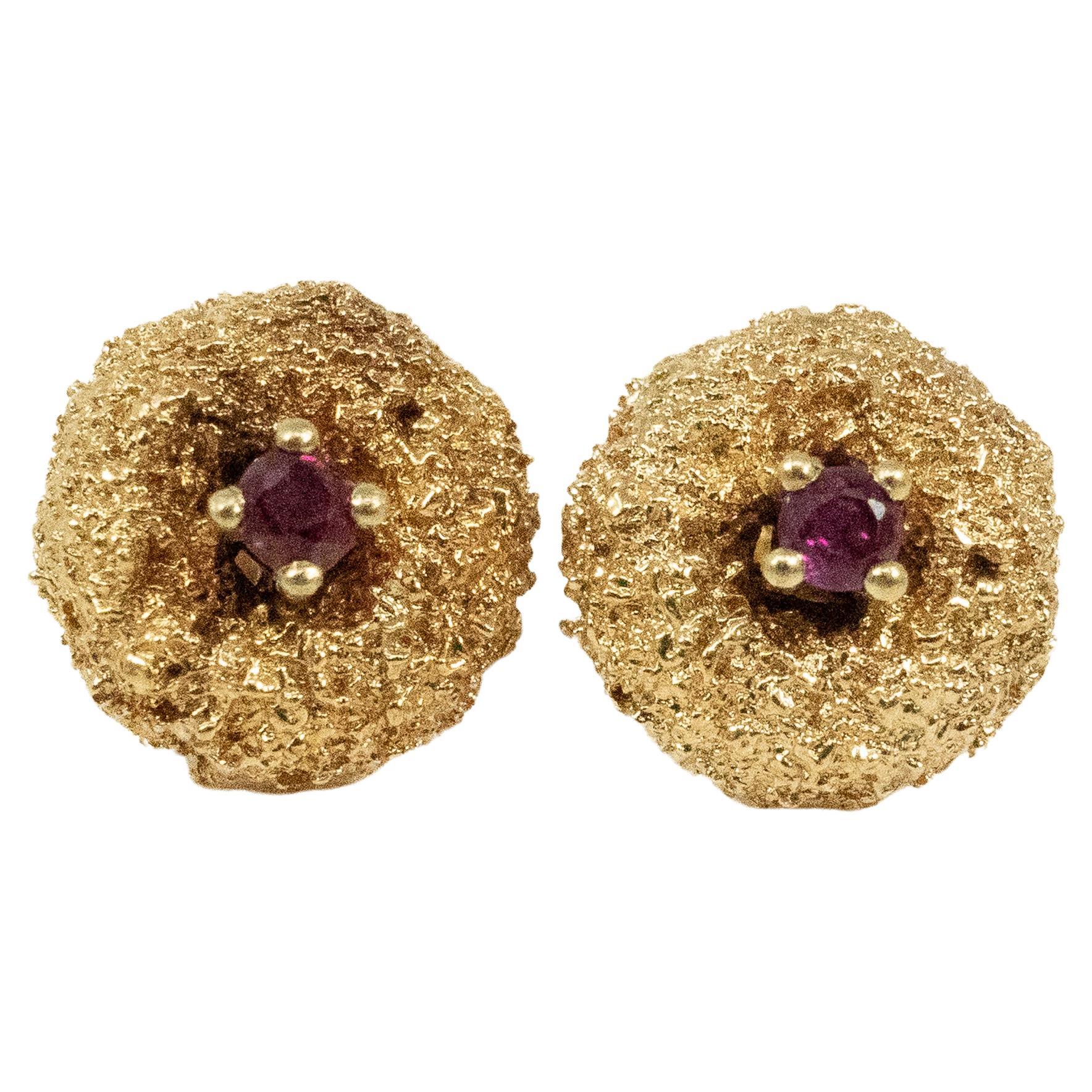 Yellow Gold Ruby Earrings For Sale