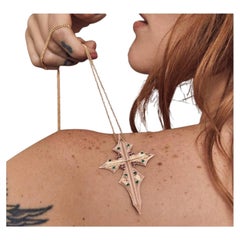 18K Yellow Gold Ruby and Emerald Cross Pendant by Andreia Fuzon
