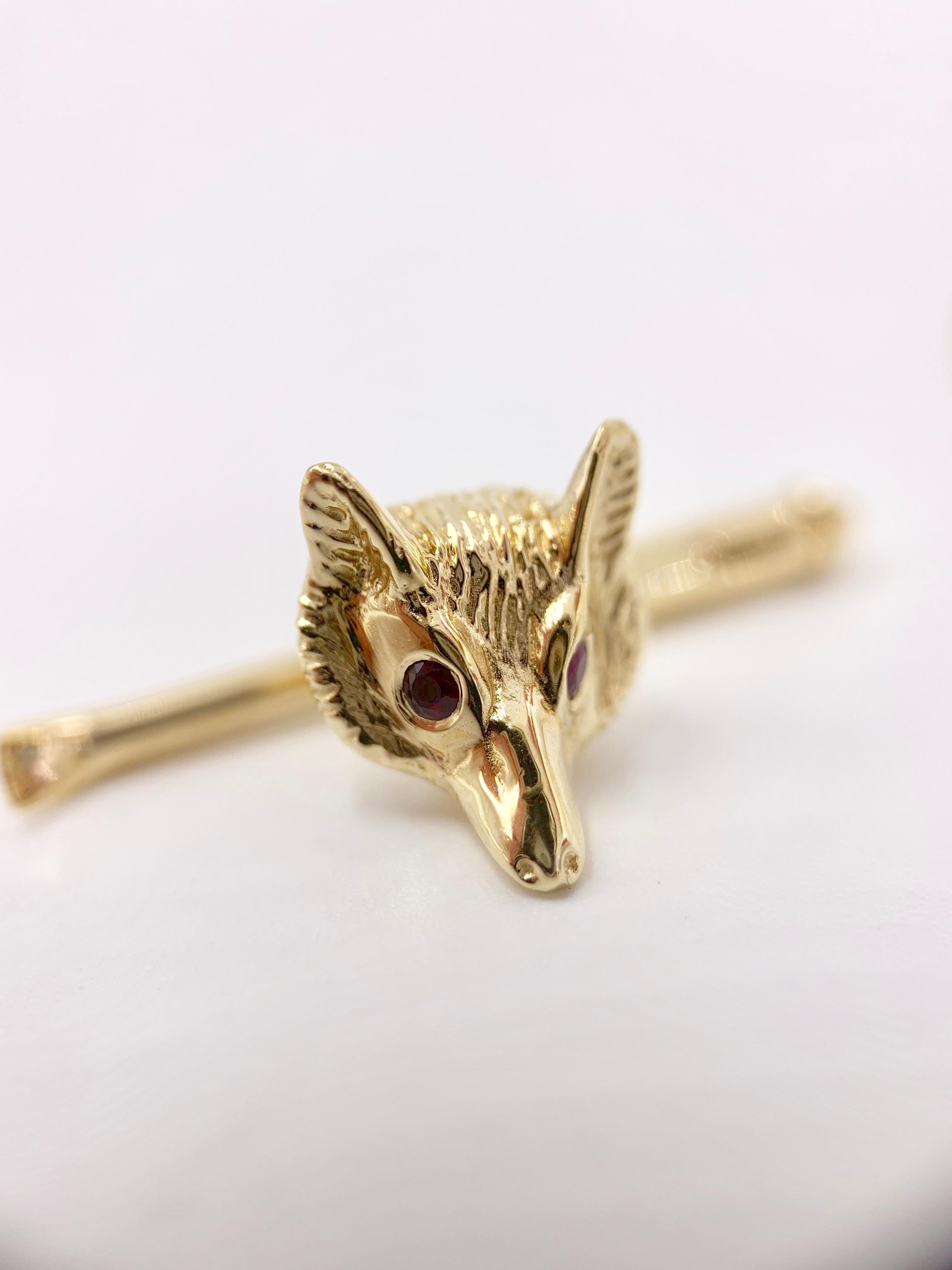 Women's or Men's Yellow Gold and Ruby Fox Head Shirt Studs, Set of 4