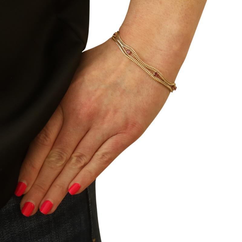 Round Cut Yellow Gold Ruby Foxtail Fancy Chain Bracelet 7 1/4
