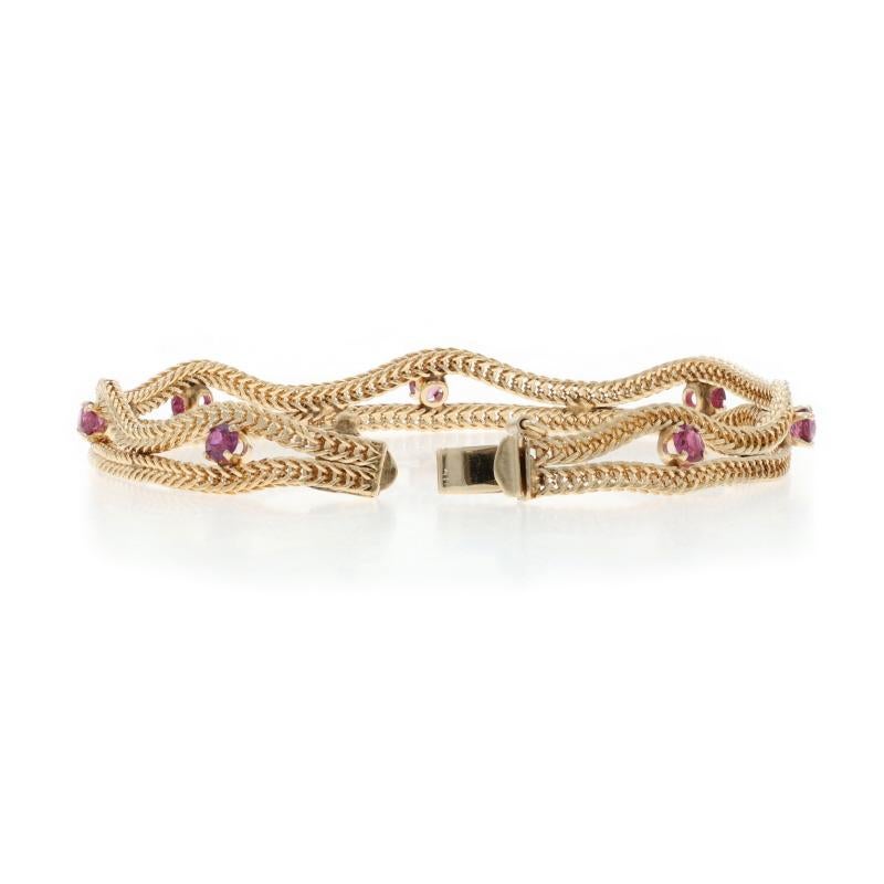 Yellow Gold Ruby Foxtail Fancy Chain Bracelet 7 1/4