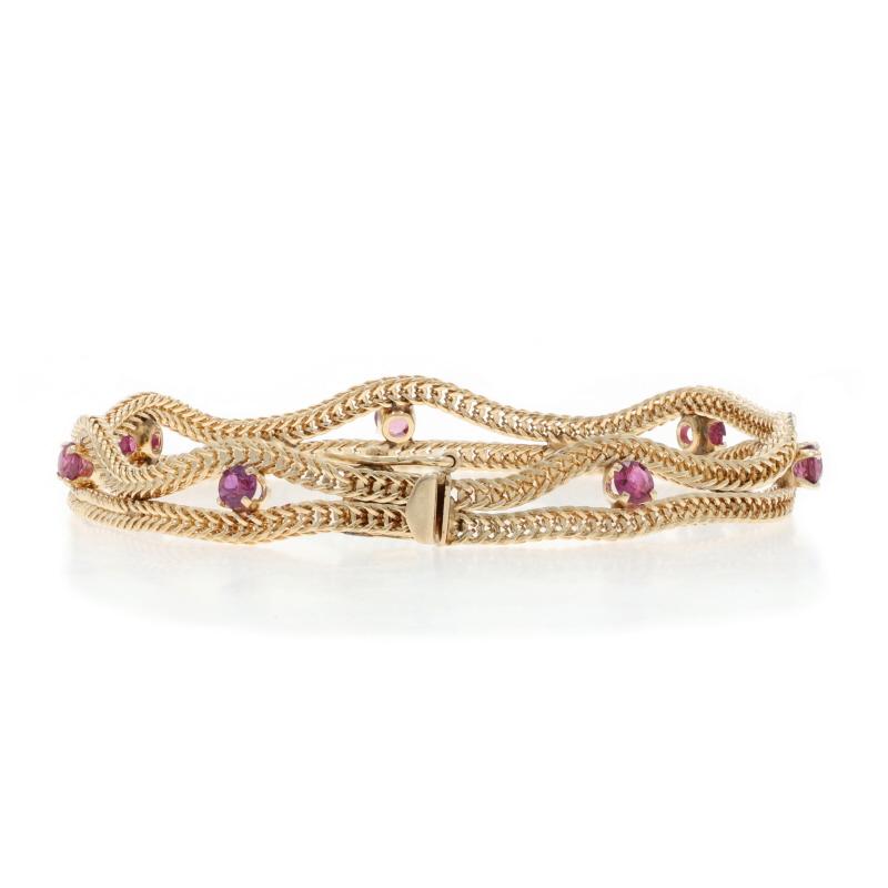 Yellow Gold Ruby Foxtail Fancy Chain Bracelet 7 1/4