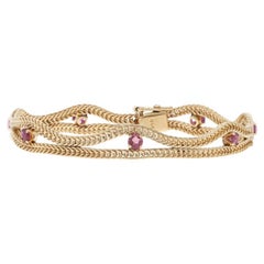 Yellow Gold Ruby Foxtail Fancy Chain Bracelet 7 1/4" 14k Round 1.54ctw