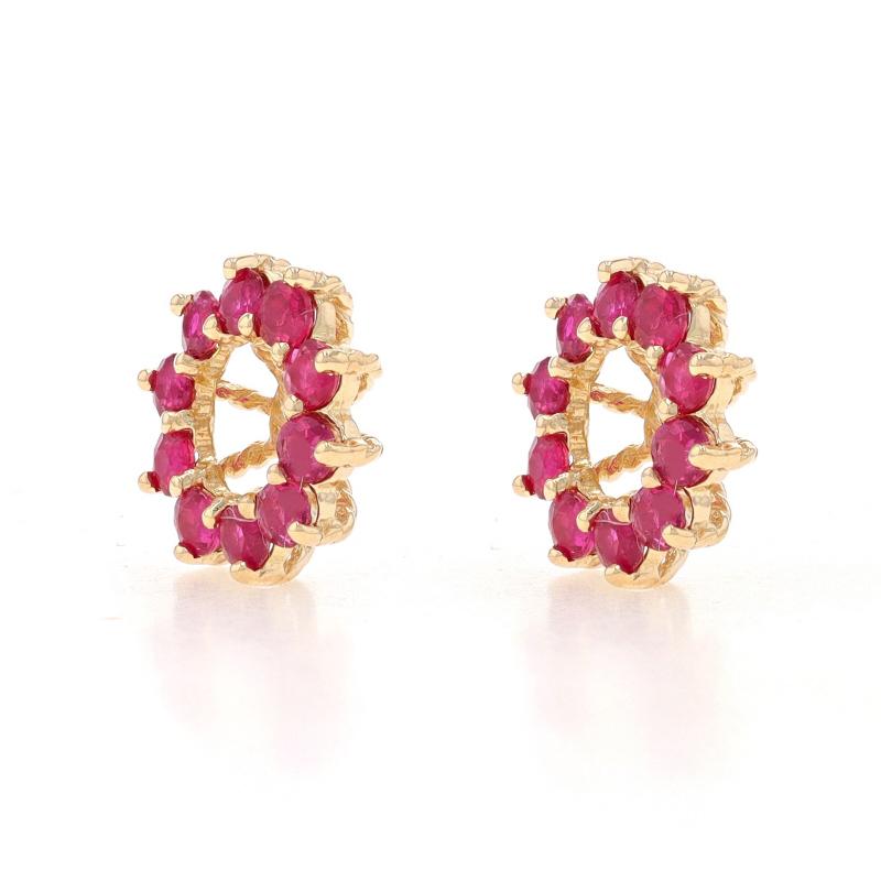 Round Cut Yellow Gold Ruby Halo Earring Enhancers - 14k Round 2.40ctw Stud Jackets For Sale