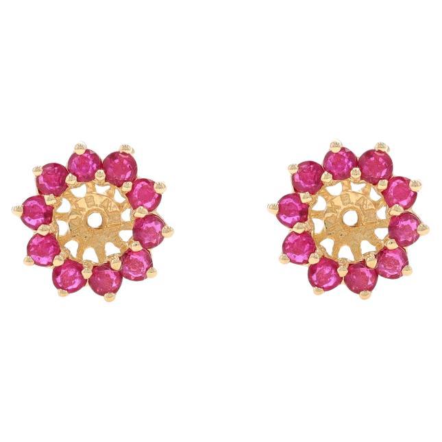 Yellow Gold Ruby Halo Earring Enhancers - 14k Round 2.40ctw Stud Jackets For Sale