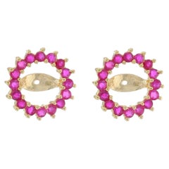 Yellow Gold Ruby Halo Earring Enhancers - 14k Round .96ctw Round Stud Jackets