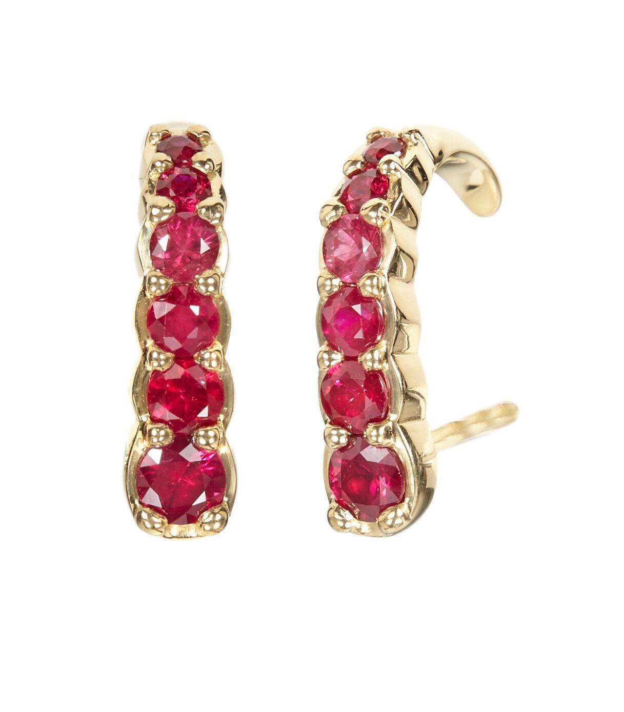 Contemporary Yellow Gold Ruby Hook Earrings
