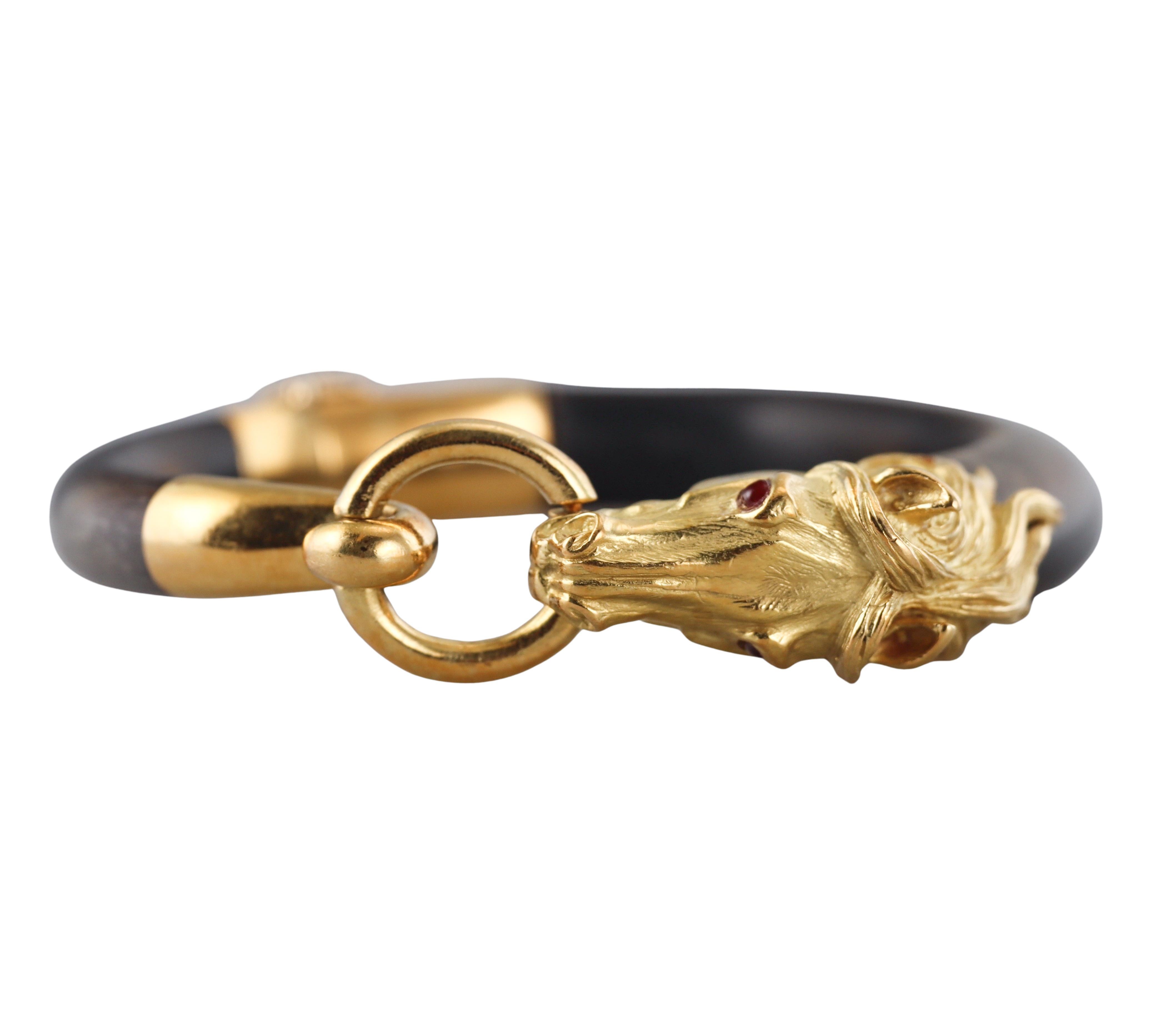 Gelbgold-Rubin-Pferdekopf-Reiter-Armband (Cabochon)