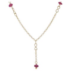 Yellow Gold Ruby Infinity Station Lariat Drop Necklace 17 1/4" 14k Rondelle Bead
