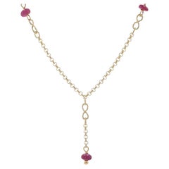 Gelbgold Rubin Unendlichkeit Station Lariat Tropfen-Halskette 17 1/4" 14k Rondelle Perle