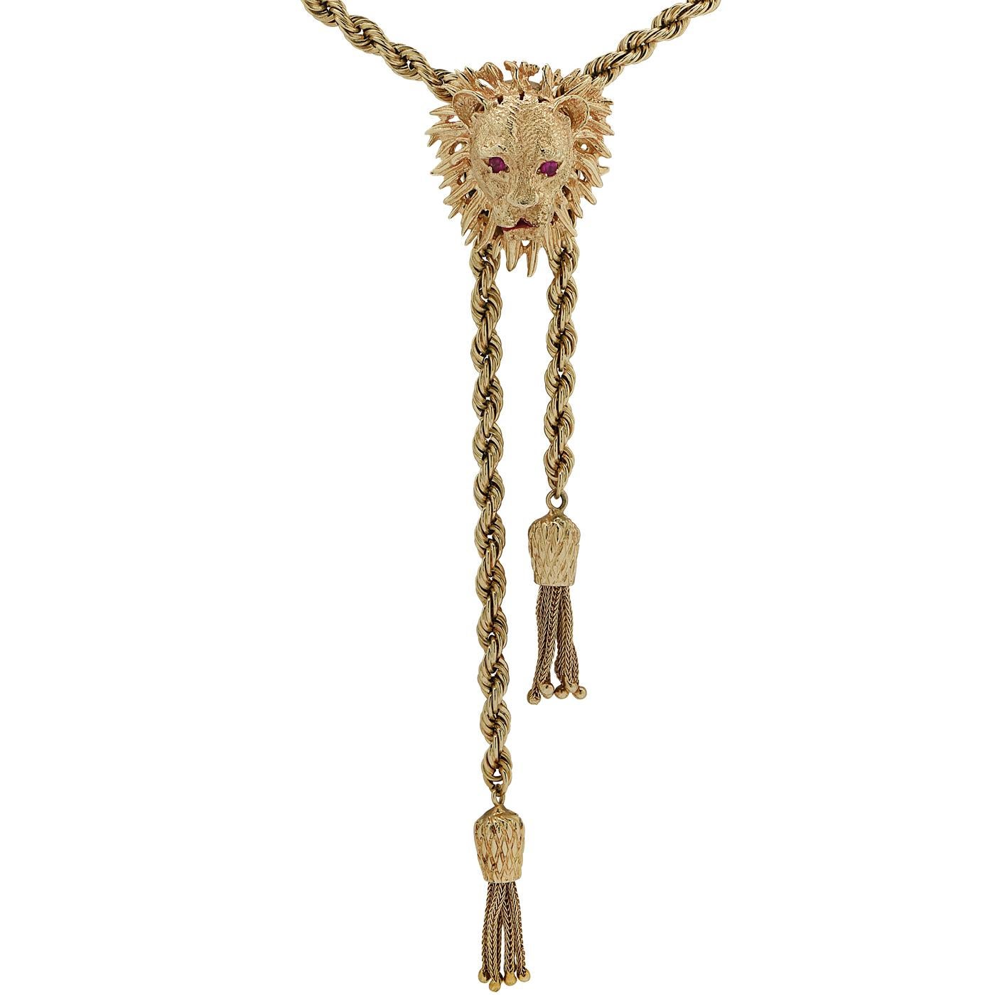 Women's Yellow Gold Ruby Lion Lariat Necklace