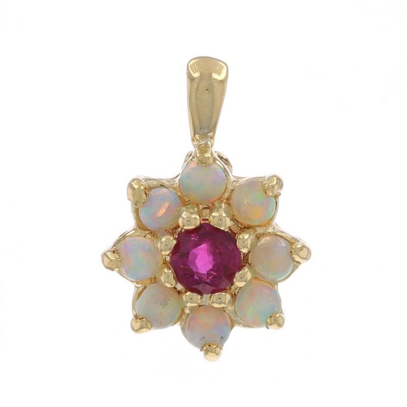 Contenuto del metallo: Oro giallo 14k

Informazioni su A. Stone

Rubino naturale
Trattamento: Riscaldamento
Carati: .30ctw
Taglio: Rotondo
Colore: rosso rosato

Opali naturali
Carati: .24ctw
Taglio: Cabochon rotondo

Carati totali: 0,54ctw

Stile: