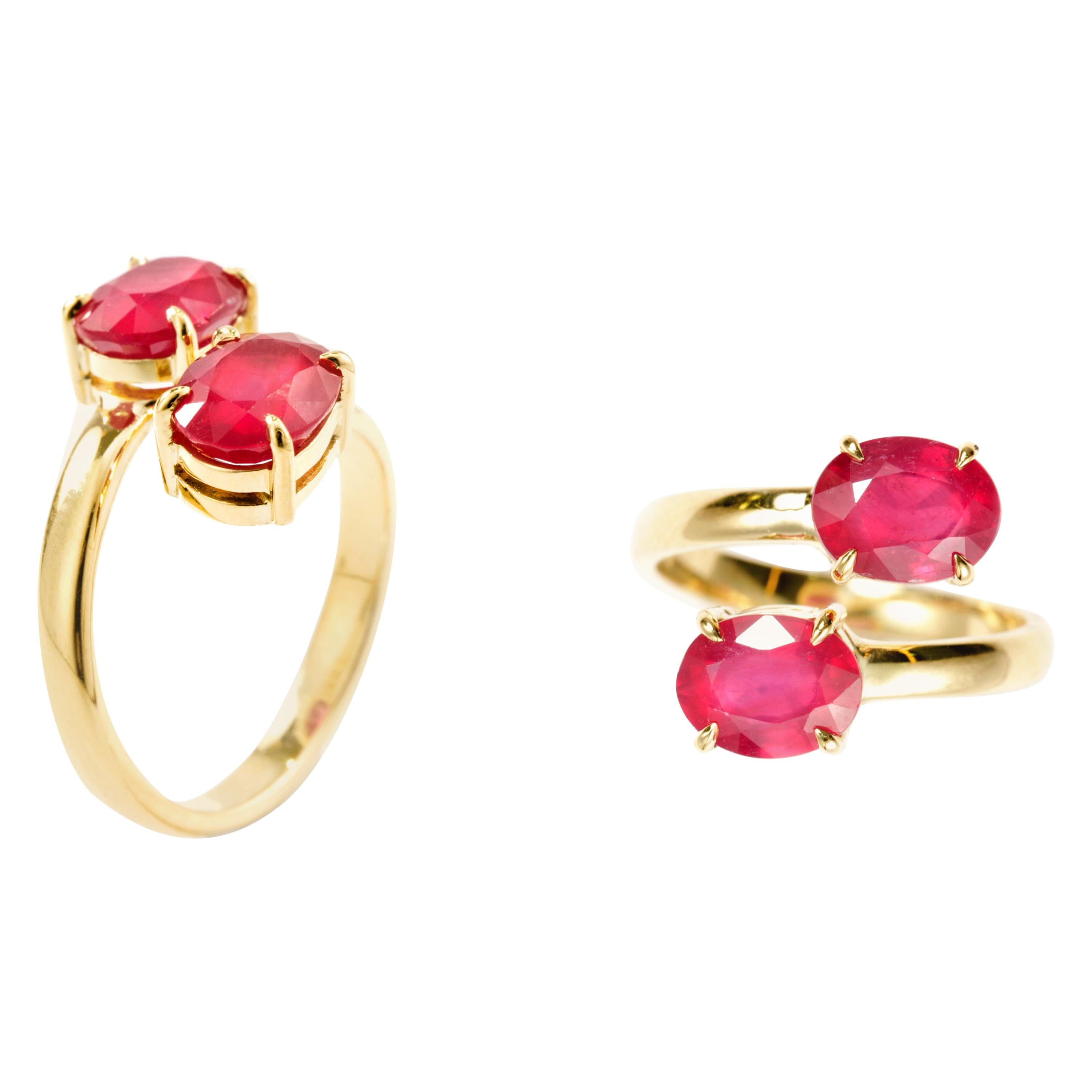 Ruby 3, 9ct Ring in 18K Yellow Gold For Sale