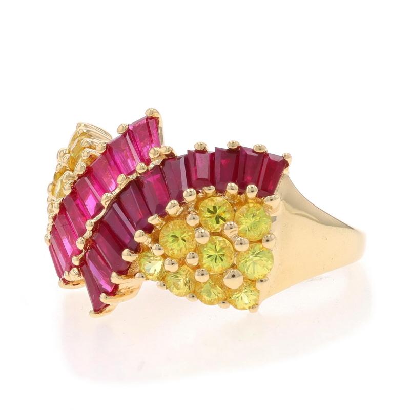 Anello bypass con zaffiro e rubino in oro giallo - 14k Baguette 2.44ctw In condizioni ottime a Greensboro, NC