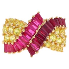 Anello bypass con zaffiro e rubino in oro giallo - 14k Baguette 2.44ctw