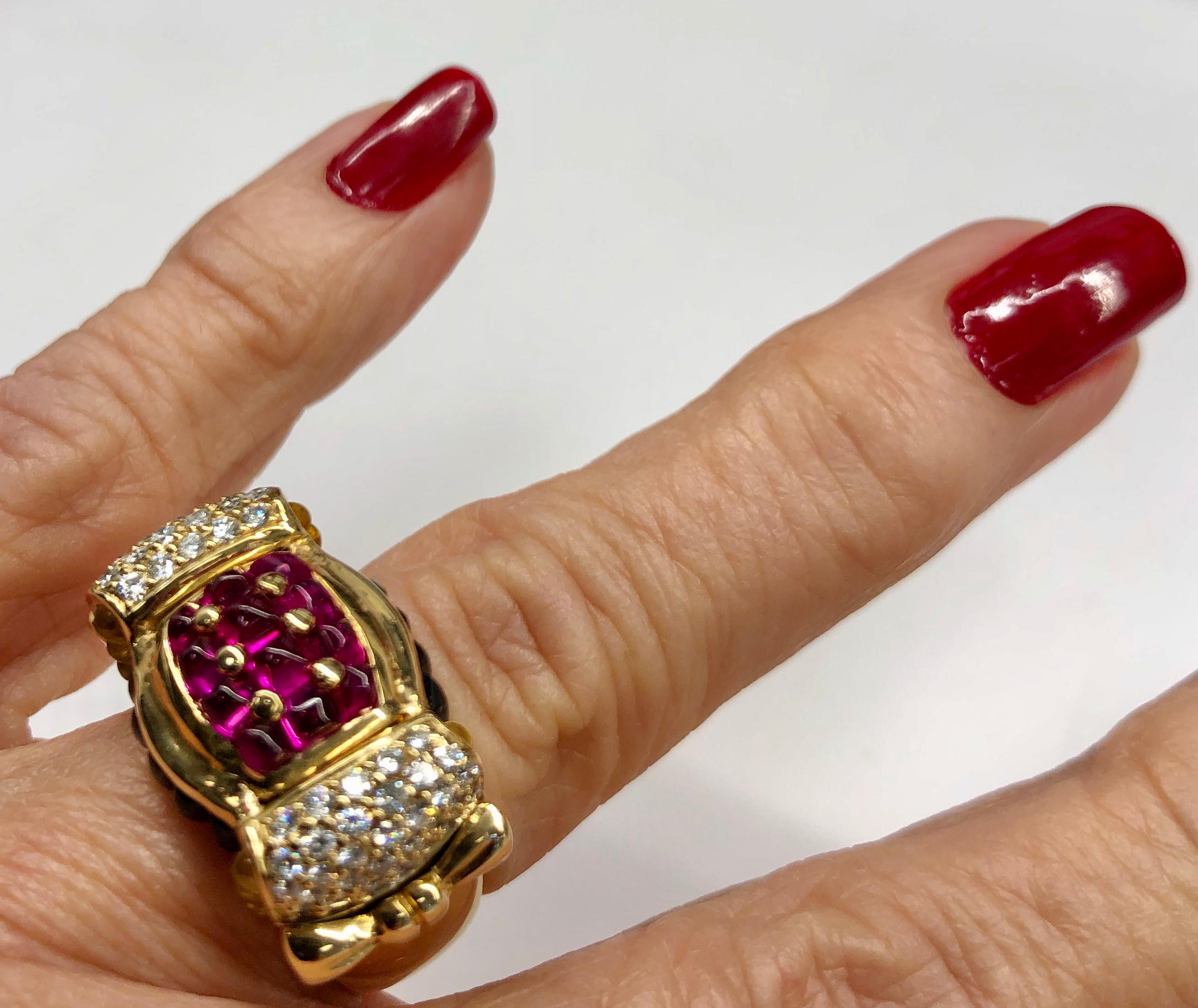 18K Yellow Gold Ruby Sapphire and Diamond Ring 1