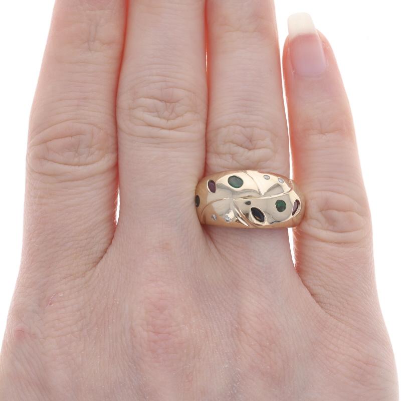 Anillo de Oro Amarillo Rubí Zafiro Esmeralda Racimo Cúpula - 14k Anillo Marquesa .57ctw Corte marquesa