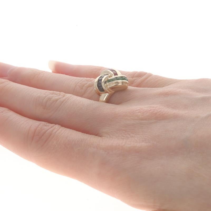 Or jaune Rubis Saphir Emeraude Nœud Cocktail Bague Bypass - 14k .76ctw Pour femmes en vente