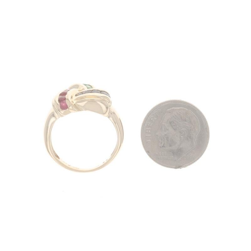 Or jaune Rubis Saphir Emeraude Nœud Cocktail Bague Bypass - 14k .76ctw en vente 1