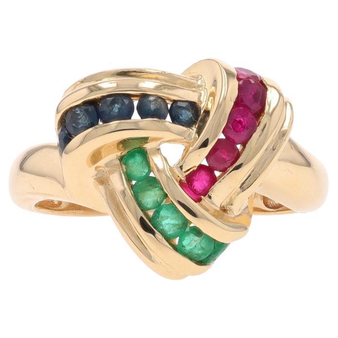 Anillo de Oro Amarillo Rubí Zafiro Esmeralda Nudo Cóctel Bypass - 14k .76ctw