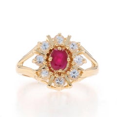 Yellow Gold Ruby Sapphire Halo Ring - 14k Oval 1.03ctw Floral