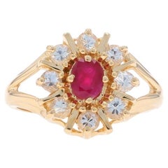 Yellow Gold Ruby Sapphire Halo Ring - 14k Oval 1.03ctw Floral
