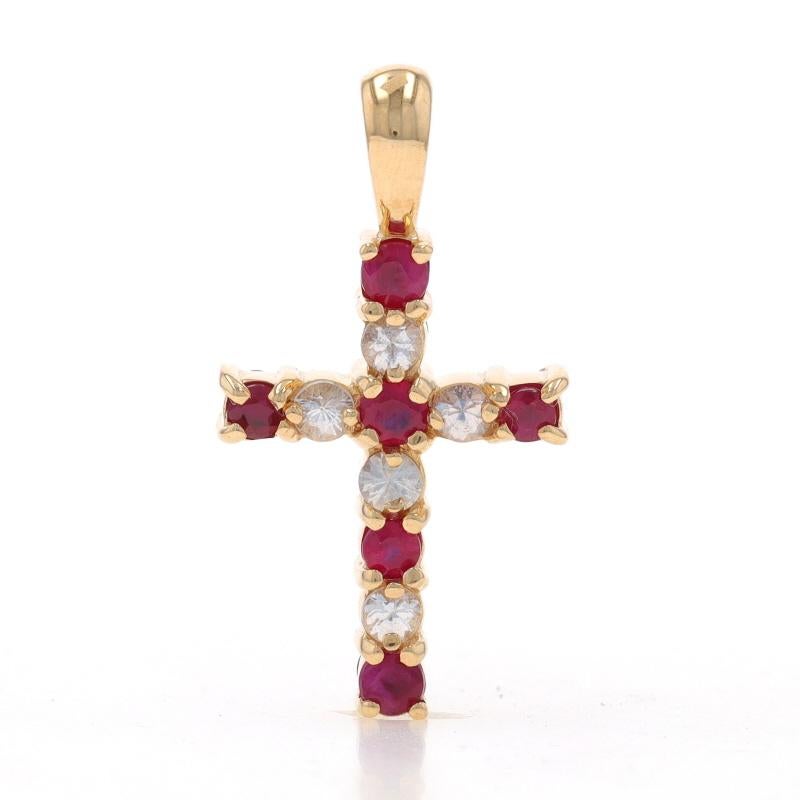 Metallgehalt: 14k Gelbgold

Informationen zu Stein
Natürliche Rubine
Behandlung: Heizung
Karat(e): .52ctw
Schnitt: Rund
Farbe: Rosa-rot

Natürliche Saphire
Behandlung: Heizung
Karat(e): .46ctw
Schnitt: Rund
Farbe: Blau

Natürliche