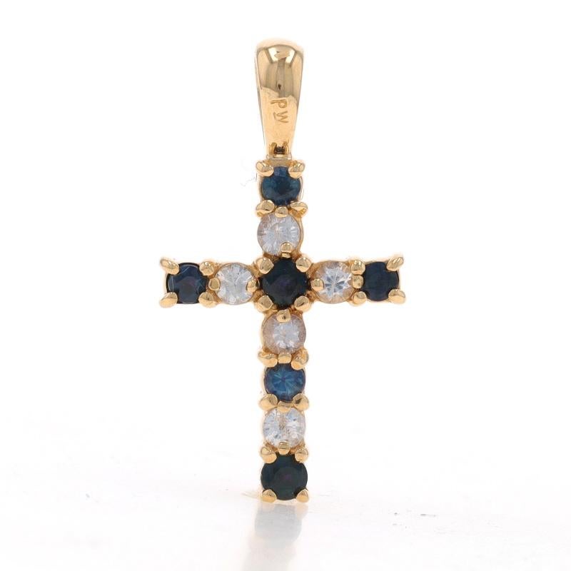 Wendbarer Kreuzanhänger aus Gelbgold mit Rubin und Saphir - 14k rund 1,78 ctw Faith im Zustand �„Hervorragend“ in Greensboro, NC