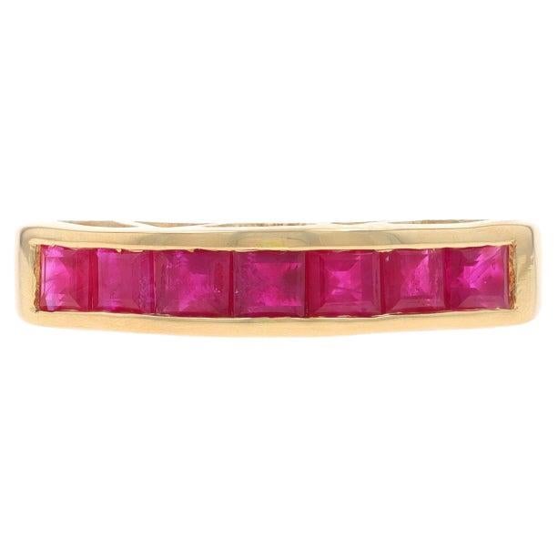 Yellow Gold Ruby Seven-Stone Band - 14k Square .84ctw Channel Set Ring
