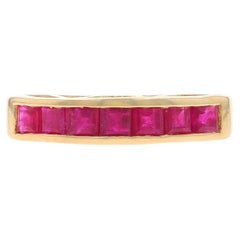 Yellow Gold Ruby Seven-Stone Band - 14k Square .84ctw Channel Set Ring