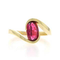 Yellow Gold Ruby Solitaire Bypass Ring - 18k Oval 1.98ct GIA No Heat