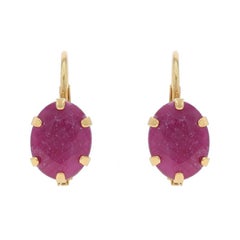 Yellow Gold Ruby Solitaire Drop Earrings 14k Oval 3.00ctw Pierced